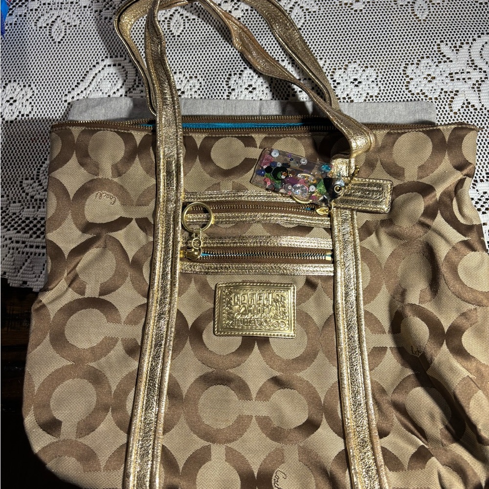 Coach Brown and Gold Signature Tote